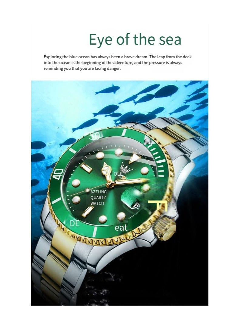 أوليفز ساعة OLEVS للرجال من الفولاذ المقاوم للصدأ الماسية كوارتز للأعمال مقاومة للماء ومضيئة كاجوال فاخرة - Image 2