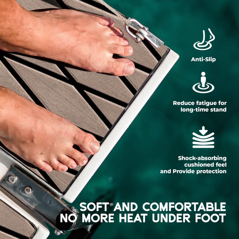 FOCEAN Boat Flooring EVA Foam Boat Decking Marine Mat Non-Slip Self-Adhesive Flooring Sheet for Motorboat Kayak Surfboard Garden Swimming Pools, 94.5''x 15.7'', Terra with Black Lines - Image 4