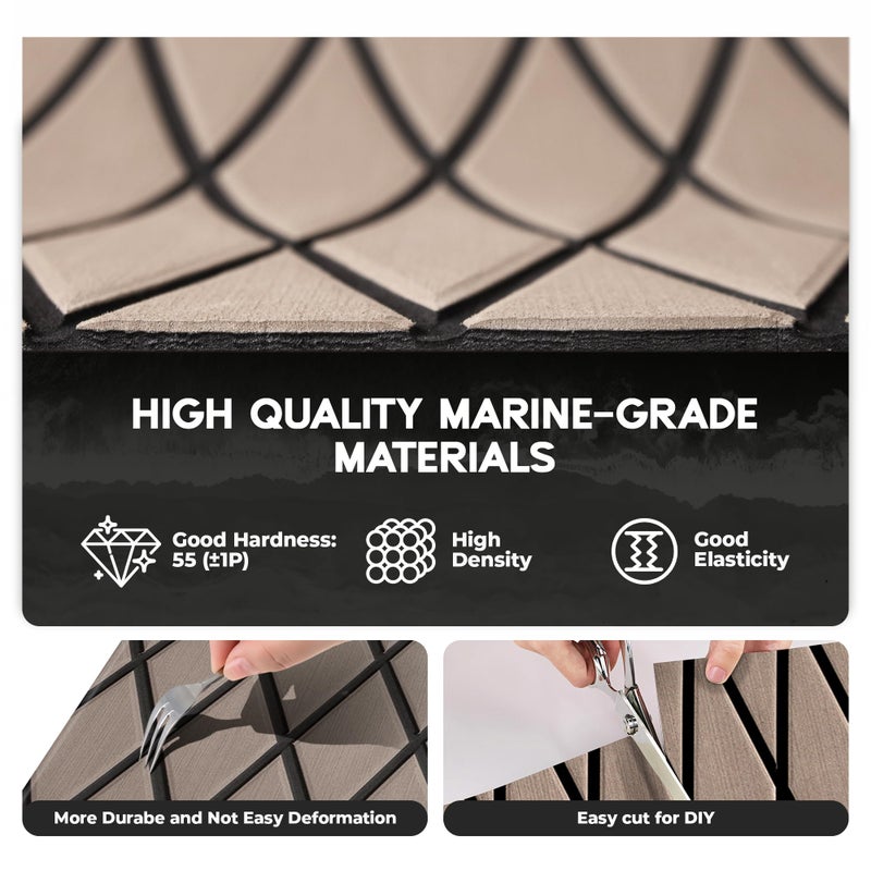 FOCEAN Boat Flooring EVA Foam Boat Decking Marine Mat Non-Slip Self-Adhesive Flooring Sheet for Motorboat Kayak Surfboard Garden Swimming Pools, 94.5''x 15.7'', Terra with Black Lines - Image 2