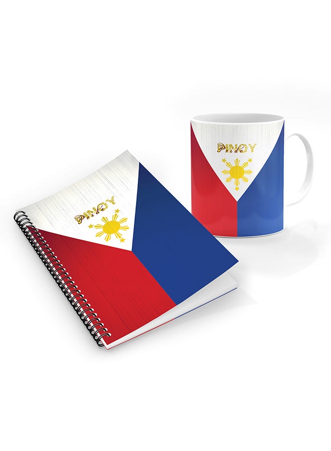 Stylizedd Designer Printed Coffee Mug + A5 Spiral Notebook Memo Notepad Journal Personalised Combo Gift Set Pinoy Pride