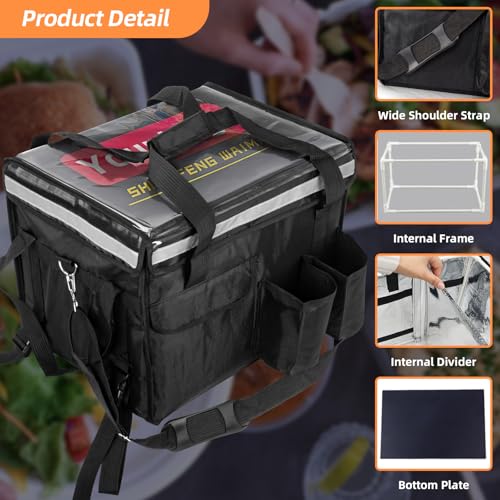 TooCust Insulated Bags for Food Delivery with Cup Holder 17.3" x 13.5" x 12.5", Support Frame & Hard Bottom Plate, Waterproof Commercial Insulated Food Delivery Bag Drink Carriers for Doordash w/Divider - Image 3