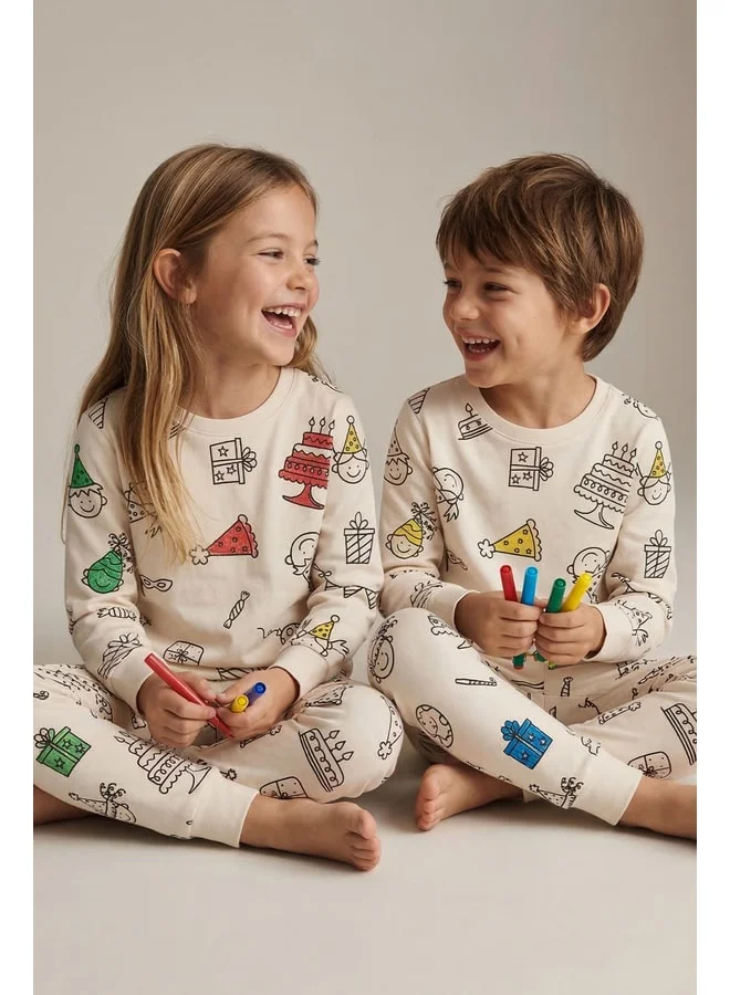 zuzunga Colorable Birthday-Themed Children's Pajama Set – Washable 6-Piece Pen Gift.