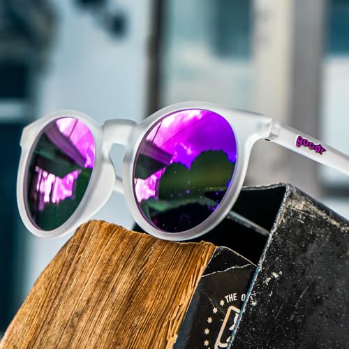 goodr Strange Things Are Afoot Polarized Round Sunglasses, Small Sized (Circle G), Clear Translucent Frame with Purple Mirrored Reflective Lenses, UV400 Protection, No Slip, No Bounce - Image 5
