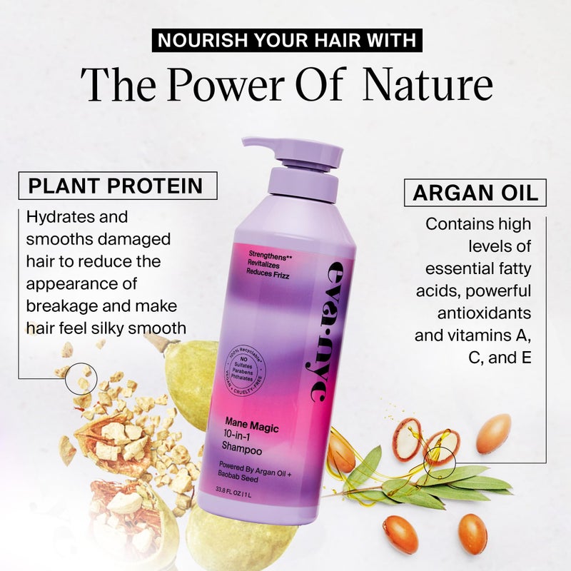 Eva NYC Mane Magic 10-in-1 Shampoo, Hair Care for Soft and Smooth, Strengthening and Nourishing hair, Sulfate Free Shampoo and Hair Products, GMO-Free, for Women, 1L - Image 3