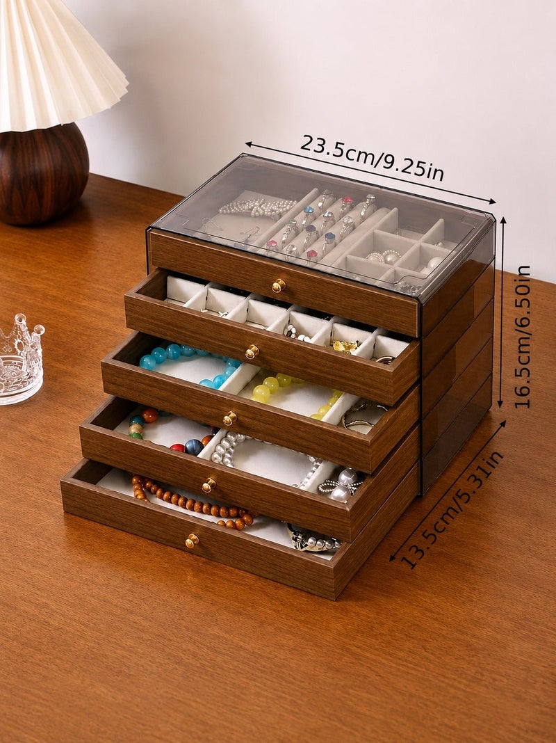 O2. 5-Layer Large Capacity Jewelry and Accessories Organizer Box with Detachable Adjustable Velvet-Lined Drawers, Dust-Resistant Storage Case for Rings, Earrings, Necklaces, Bracelets and Watches - Image 3