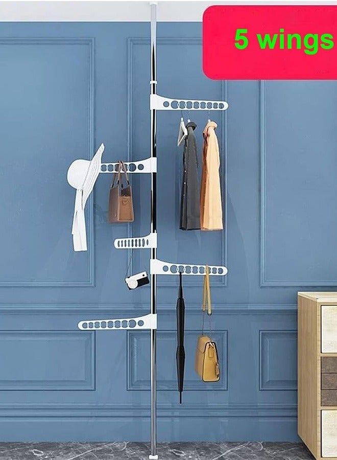 Taimi Floor to Ceiling Clothes Rack with 5 foldable arms, Floor to Ceiling Vertical Corner Clothes Storage, Adjustable Coat Rack for Indoor Balcony Living Room Bedroom Office - Image 1