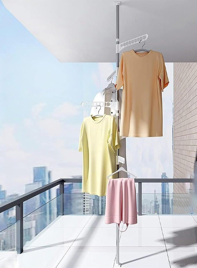 Taimi Floor to Ceiling Clothes Rack with 5 foldable arms, Floor to Ceiling Vertical Corner Clothes Storage, Adjustable Coat Rack for Indoor Balcony Living Room Bedroom Office - Image 3