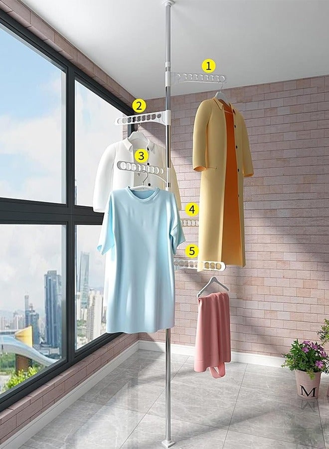 Taimi Floor to Ceiling Clothes Rack with 5 foldable arms, Floor to Ceiling Vertical Corner Clothes Storage, Adjustable Coat Rack for Indoor Balcony Living Room Bedroom Office - Image 4