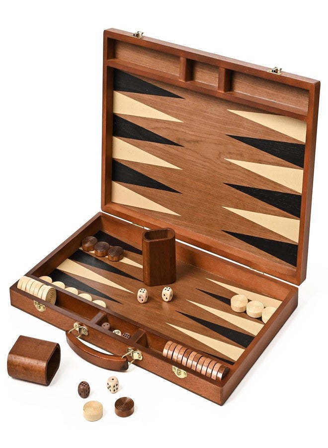 ropoda Sapele Wood Backgammon Board Game Set (18 Inches) for Adults and Kids - Classic Board Strategy Game - Portable and Travel Backgammon Set with Wooden Playing Pieces and Accessories - Image 1