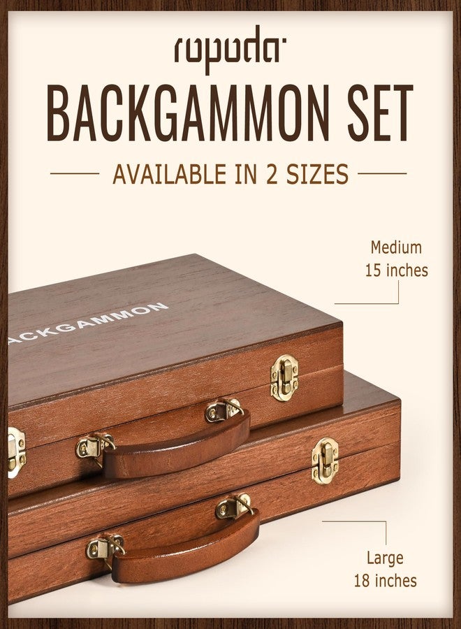 ropoda Sapele Wood Backgammon Board Game Set (18 Inches) for Adults and Kids - Classic Board Strategy Game - Portable and Travel Backgammon Set with Wooden Playing Pieces and Accessories - Image 4