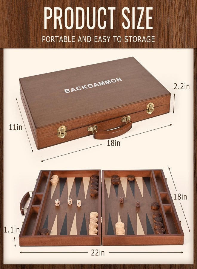 ropoda Sapele Wood Backgammon Board Game Set (18 Inches) for Adults and Kids - Classic Board Strategy Game - Portable and Travel Backgammon Set with Wooden Playing Pieces and Accessories - Image 3