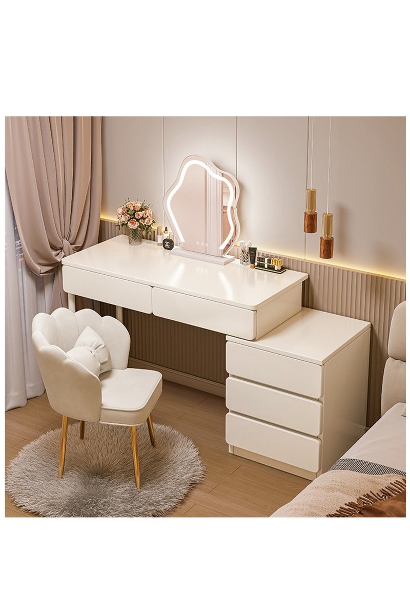 مكتب الغرور، مكياج ملابس طاولة الغرور مقعد مع خزانة، خزانة تخزين مكياج متعددة الوظائف مع الدرجات للنساء والفتيات، أبيض 140 سم - Image 1