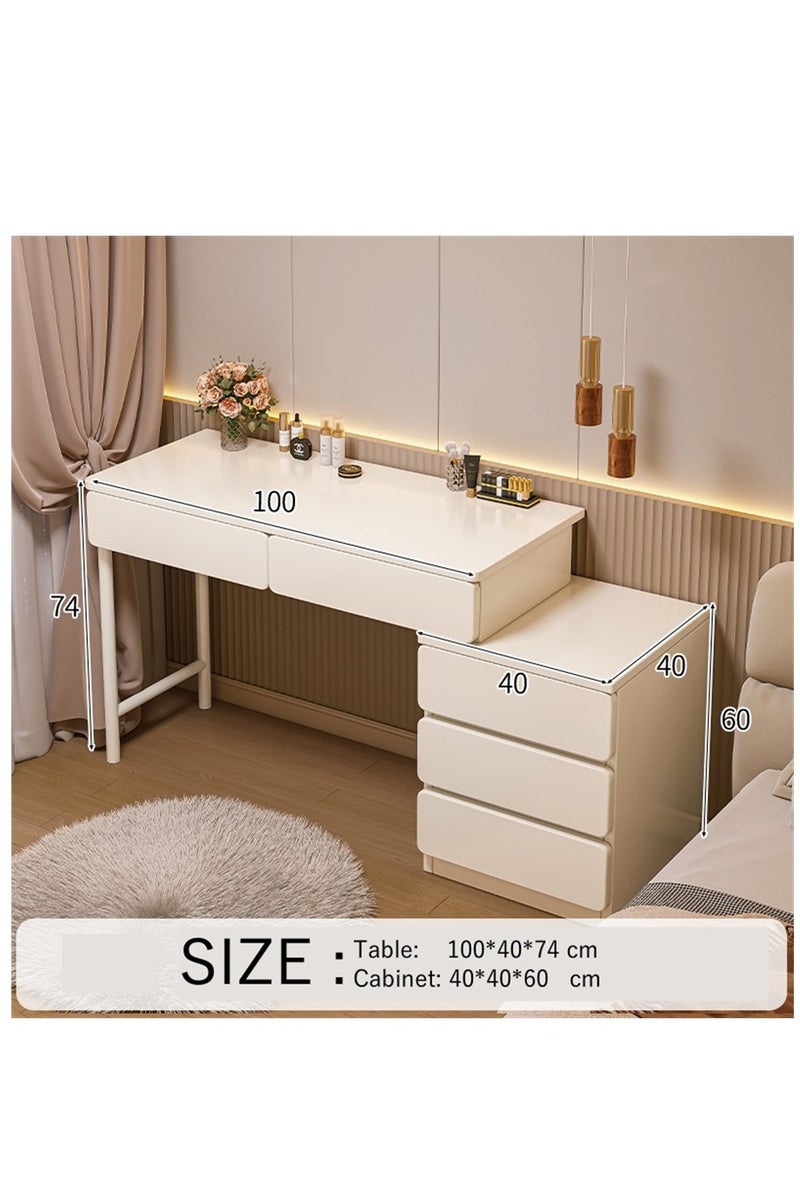 مكتب الغرور، مكياج ملابس طاولة الغرور مقعد مع خزانة، خزانة تخزين مكياج متعددة الوظائف مع الدرجات للنساء والفتيات، أبيض 140 سم - Image 2