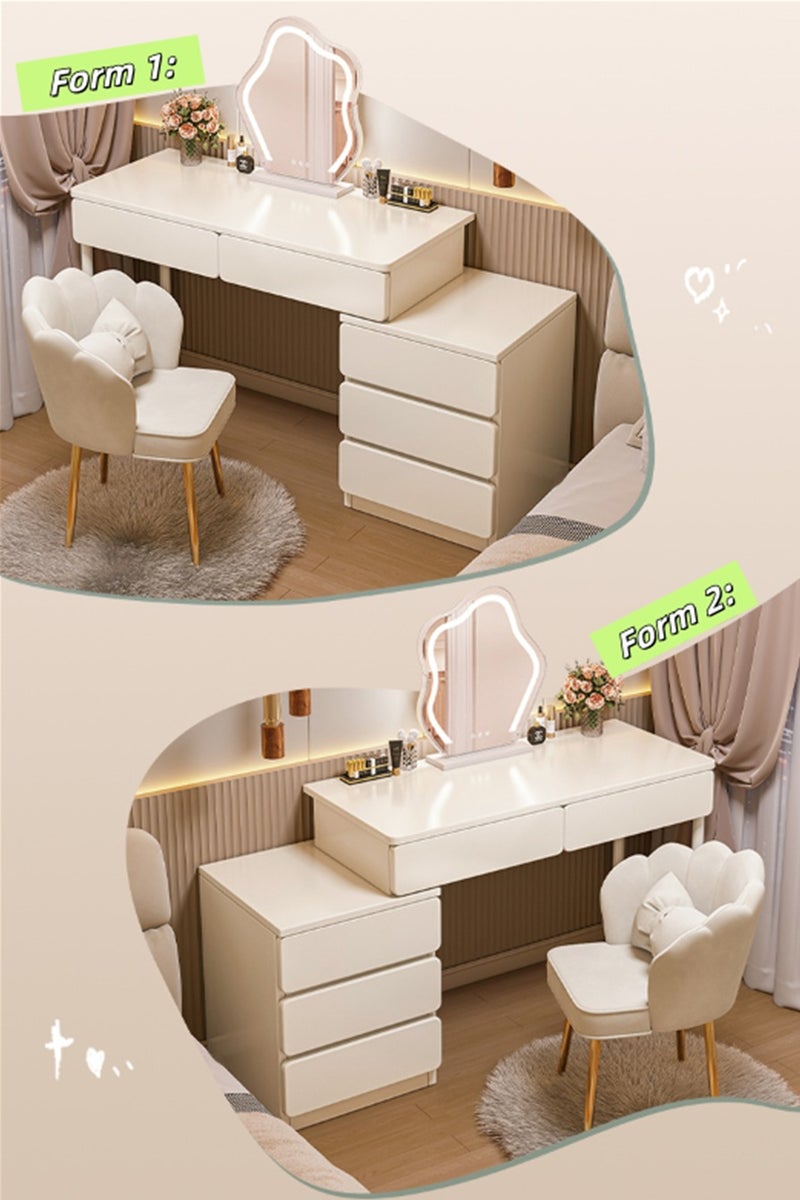 مكتب الغرور، مكياج ملابس طاولة الغرور مقعد مع خزانة، خزانة تخزين مكياج متعددة الوظائف مع الدرجات للنساء والفتيات، أبيض 140 سم - Image 3