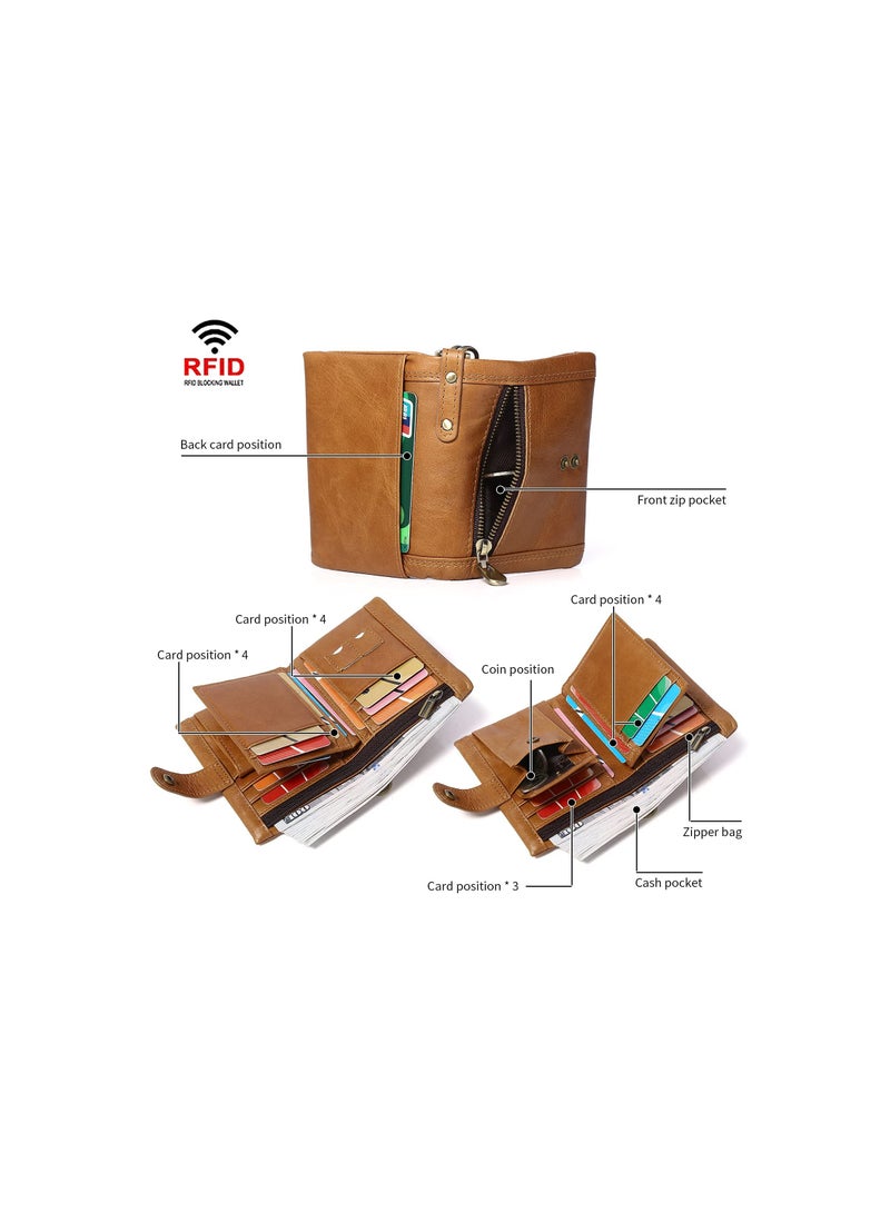 SYOSI Genuine Leather RFID Bifold Wallets with Anti-Theft Chain Minimalist Leather Wallet with ID Window Multifunctional Leather Wallet Leather Wallet for Men with Money Pocket - Image 3