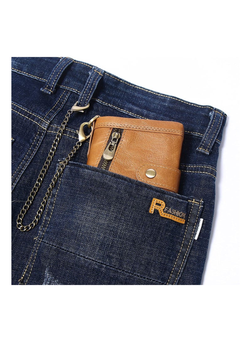 SYOSI Genuine Leather RFID Bifold Wallets with Anti-Theft Chain Minimalist Leather Wallet with ID Window Multifunctional Leather Wallet Leather Wallet for Men with Money Pocket - Image 5