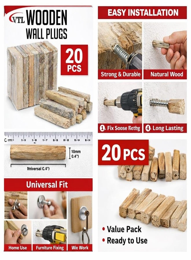 VTL Wooden Wall Plugs 20 pcs | Strong & Durable Wood Gatta for Screw Fitting | Heavy Duty Wall Fixing Plugs for Home, Furniture & DIY Use - Image 4