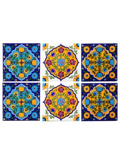 Shiv Kripa Blue Pottery Shiv Kripa Blue Pottery Home Decor Moroccan Interior Exterior Crafted Tabletop Flooring Wall Ceramic Handcrafted Painted Wall Tiles 6 x 6 Inch Set of 6 Tiles Multi 