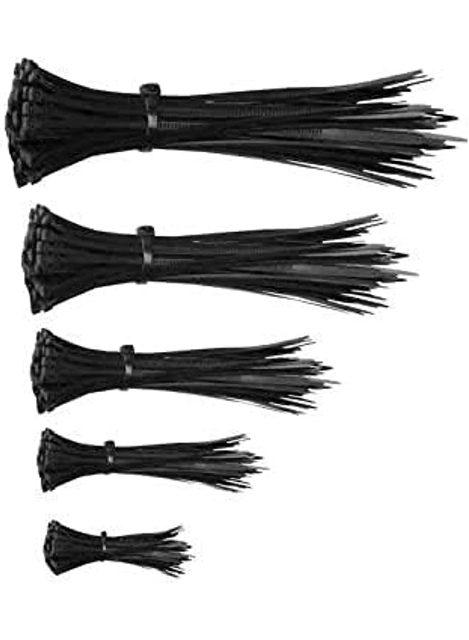 promass Assorted 4, 6, 8, 10, 12 Inch Nylon Cable Ties Zip Wire Organizer Ties, 50 Pieces Each Size Combo - Black - Image 1
