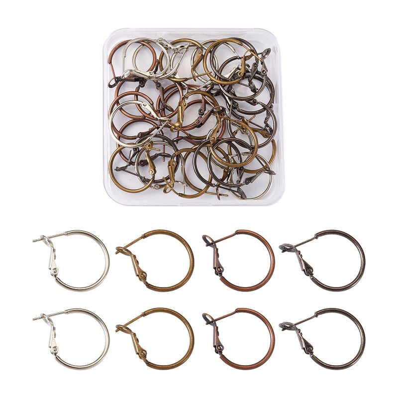Craftdady 16 Pairs 20mm Round Hoop Earring Findings Brass Lever Back Open Hoop Earring Hooks Ear Wires 4 Colors for Women Jewelry Craft Making