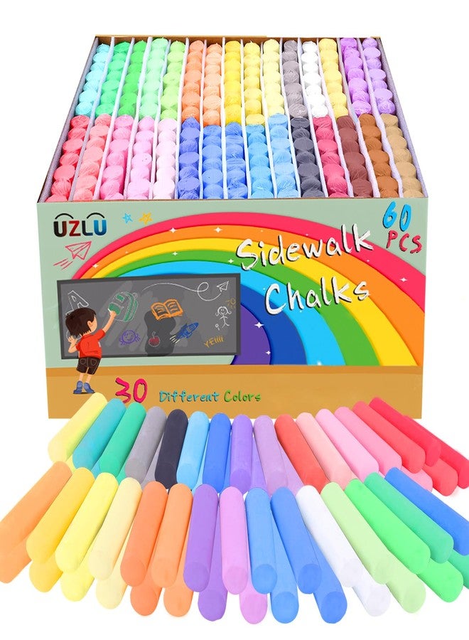 UZLU 60 PCS Sidewalk Chalks - 30 Colors, Drawing Chalk for Kids, Jumbo Washable Chalk Giant Box Non-Toxic Dustless, Painting on Sidewalk,Outdoor Art, Blackboard, Playground - Image 1