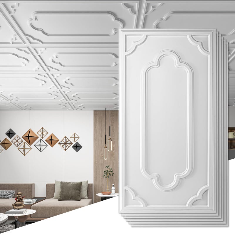 Art3d فن 3D 12 عبوة بلاط سقف معلق 2x4 قدم، ألواح تغطية سقف PVC زخرفية 24x48 بوصة للقاعة والحمام والمطبخ، تغطي 96 قدم مربع، أبيض - Image 1