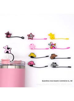 Generic Cowboy Hat Blow Dog Silicone Straw Cap Straw Dust Cap Cartoon Dust Cover Personalized Drink Milk Tea Straw Cover-Color:1821-15-Specifications:10MM  - Image 2