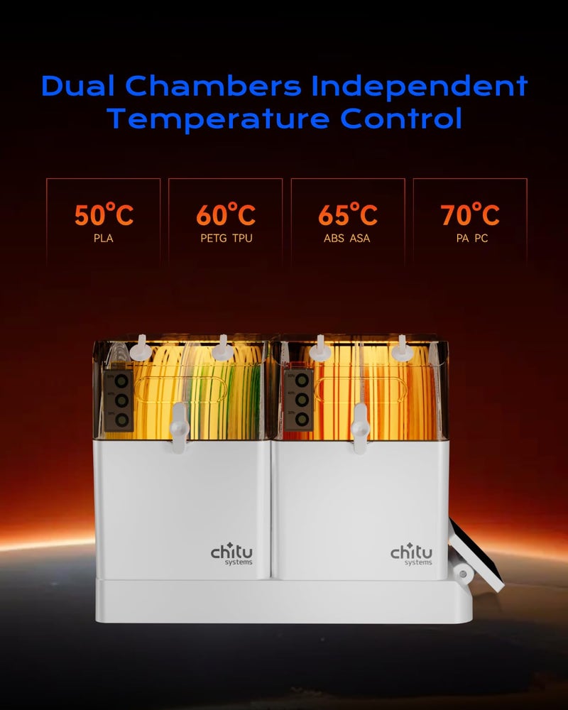 chitu systems مجفف خيوط Chitu Systems E1 لـ 4 بكرات، احتفاظ تلقائي بالرطوبة، تحكم مستقل مع 2 غرفة قابلة للإزالة لخيوط الطباعة ثلاثية الأبعاد من النايلون، ABS، TPU، PETG، PLA، متوافق مع AMS Lite - Image 3