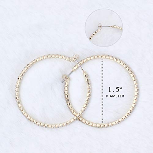 NTLX Earrings for Women – Rhinestone Hoop Earrings - Gold Plated – Sparkling Genuine Crystals – 1.5” Hoops - Bridal, Wedding, Prom, Party, Pageant, Evening Wear, Urban, Casual - Gift Box Included - Image 2