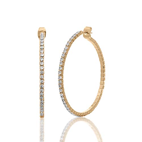 NTLX Earrings for Women – Rhinestone Hoop Earrings - Gold Plated – Sparkling Genuine Crystals – 1.5” Hoops - Bridal, Wedding, Prom, Party, Pageant, Evening Wear, Urban, Casual - Gift Box Included - Image 1