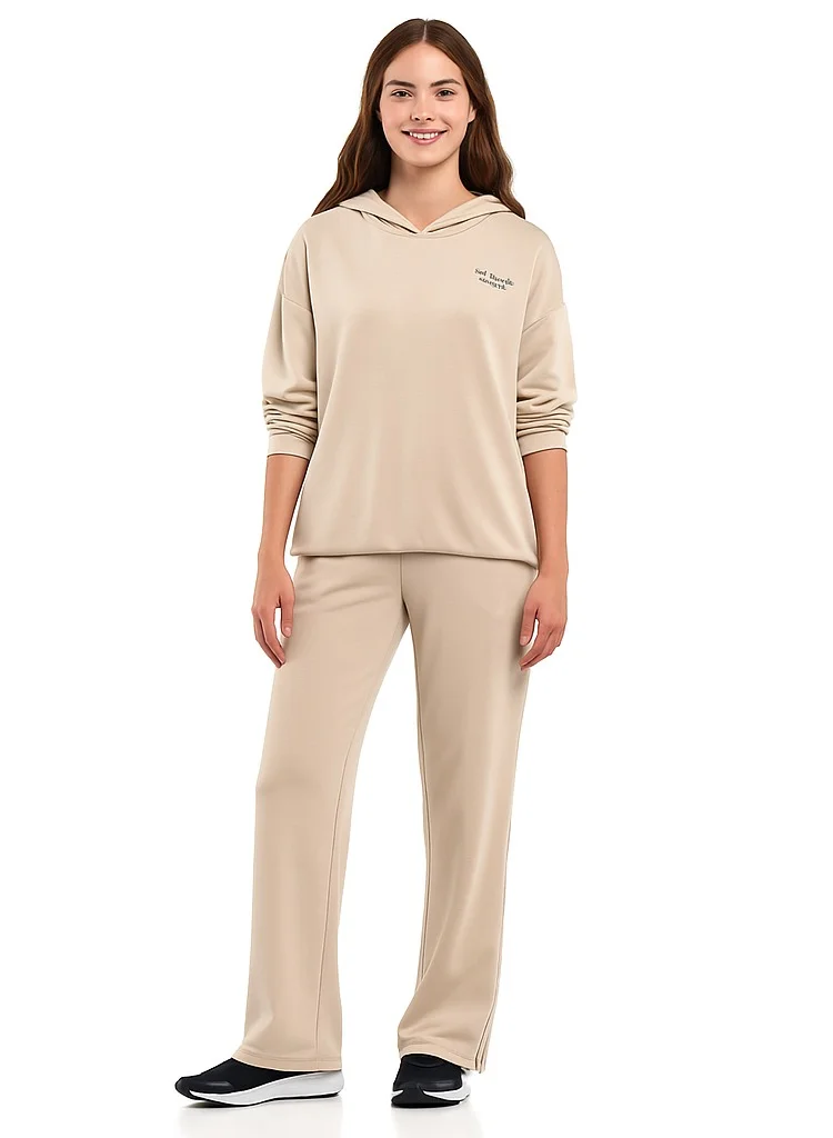 victor and jane Girls 2 Piece Set - Snap-Hem Wide-Leg Trousers &amp; Hoodie Set - Oatmeal