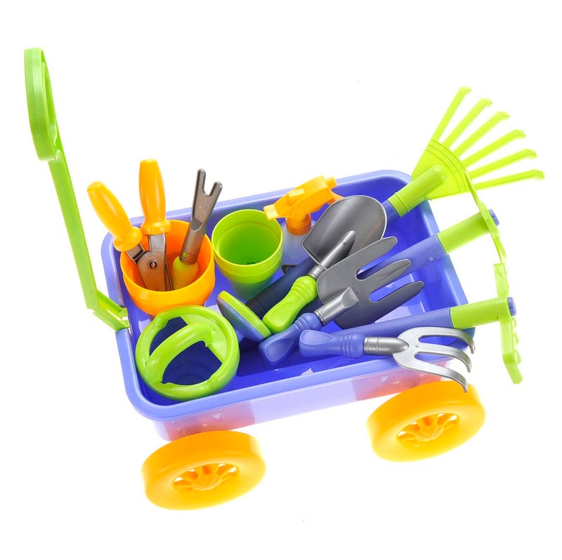PowerTRC Garden Wagon Tools Toy Set 15 Pcs Kids Gardening Tools Wagon Toy Set Outdoor Toddler Toys Kids Gardening Set Beach Sand Garden Toys - Image 3