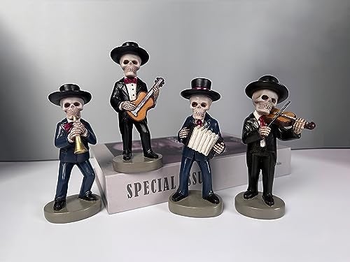 JORAE Skeletons Statue Mariachi Band Skull Halloween Figurines Home Decorative Set of 4 Day of The Dead Collectible Folk Musician Players 55In - Image 1