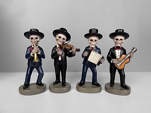 JORAE Skeletons Statue Mariachi Band Skull Halloween Figurines Home Decorative Set of 4 Day of The Dead Collectible Folk Musician Players 55In - Image 3
