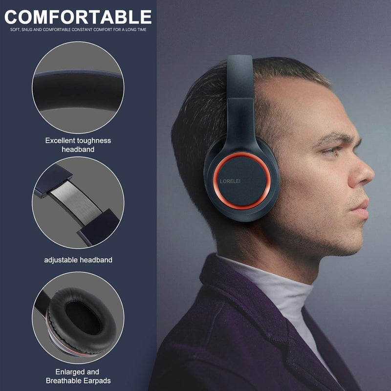 LORELEI X8 Over-Ear Wired Headphones with Microphone with 1.45m-Tangle-Free Nylon Line&3.5mm Plug,Lightweight Foldable & Portable Headphones for Smartphone,Tablet,Computer,Mp3/4(Dark Blue) - Image 2