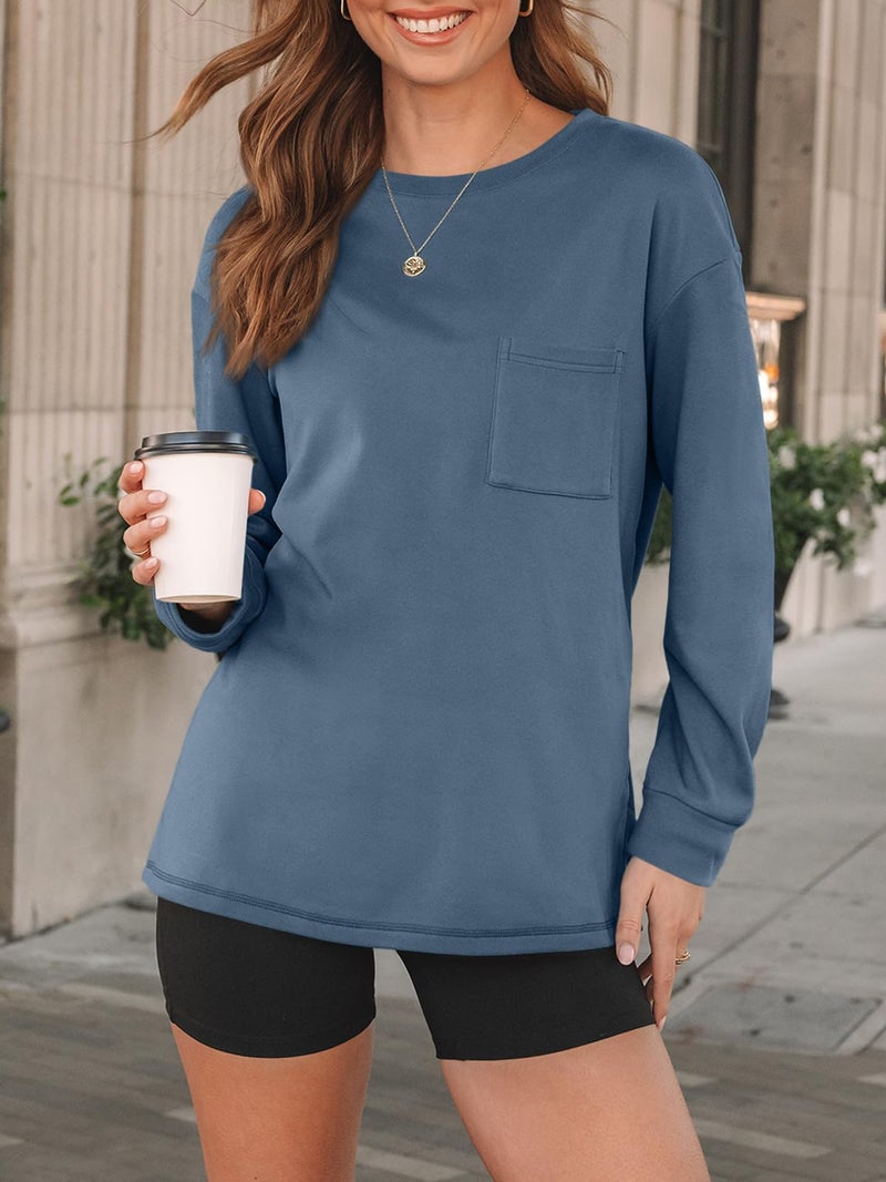AUTOMET Womens Long Sleeve T Shirts Fall Tops Crewneck Oversized Sweatshirts Winter Cute Clothing Trendy Teacher Outfits, Blue, XXL - Image 2