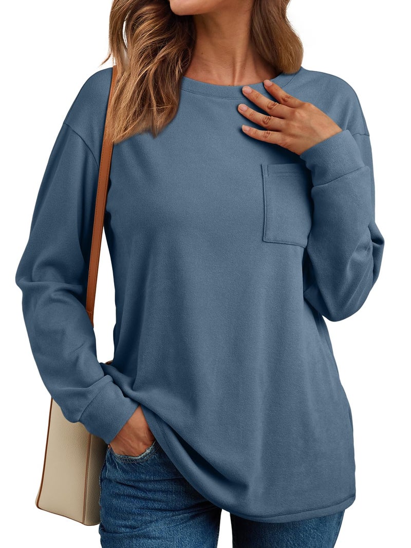 AUTOMET Womens Long Sleeve T Shirts Fall Tops Crewneck Oversized Sweatshirts Winter Cute Clothing Trendy Teacher Outfits, Blue, XXL - Image 1