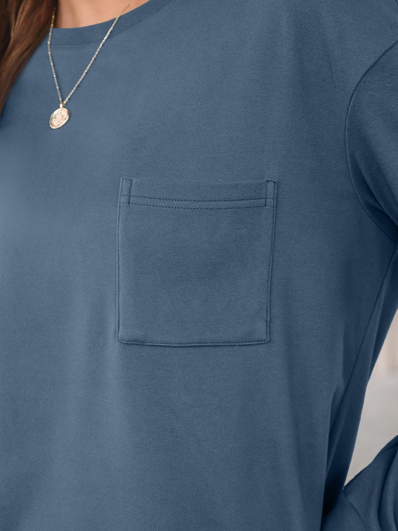 AUTOMET Womens Long Sleeve T Shirts Fall Tops Crewneck Oversized Sweatshirts Winter Cute Clothing Trendy Teacher Outfits, Blue, XXL - Image 5