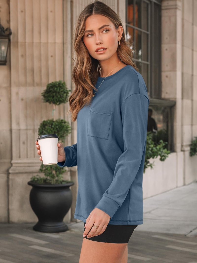 AUTOMET Womens Long Sleeve T Shirts Fall Tops Crewneck Oversized Sweatshirts Winter Cute Clothing Trendy Teacher Outfits, Blue, XXL - Image 3