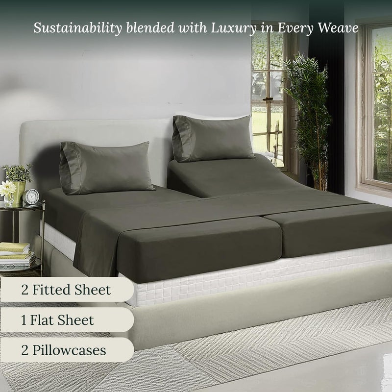 CLOUDSCAPE LINEN 100% Egyptian Cotton Split King Sheet Set for Adjustable Bed  5 Pcs Bedding Set  1000 Thread Count Hotel Quality  Soft  Breathable and Durable  Deep Pockets up to 17  Charcoal Grey - Image 2