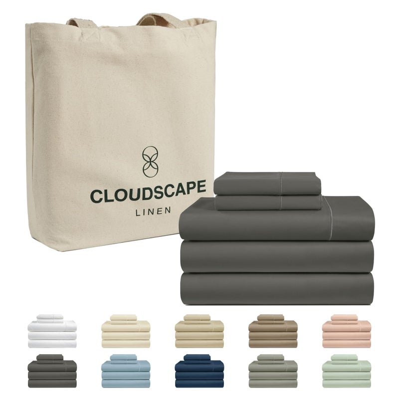 CLOUDSCAPE LINEN 100% Egyptian Cotton Split King Sheet Set for Adjustable Bed  5 Pcs Bedding Set  1000 Thread Count Hotel Quality  Soft  Breathable and Durable  Deep Pockets up to 17  Charcoal Grey - Image 1
