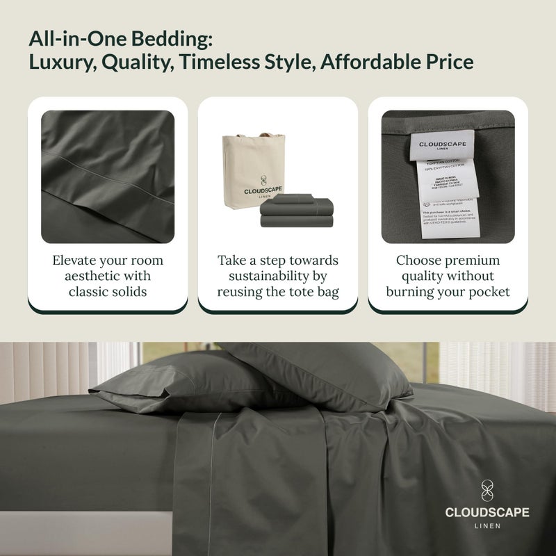 CLOUDSCAPE LINEN 100% Egyptian Cotton Split King Sheet Set for Adjustable Bed  5 Pcs Bedding Set  1000 Thread Count Hotel Quality  Soft  Breathable and Durable  Deep Pockets up to 17  Charcoal Grey - Image 4