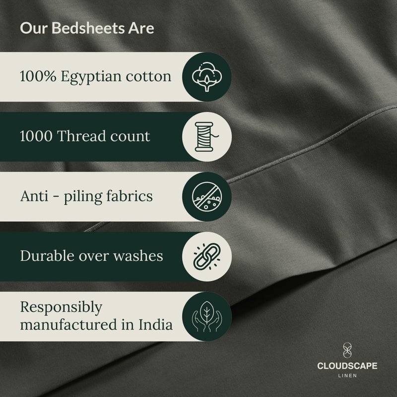 CLOUDSCAPE LINEN 100% Egyptian Cotton Split King Sheet Set for Adjustable Bed  5 Pcs Bedding Set  1000 Thread Count Hotel Quality  Soft  Breathable and Durable  Deep Pockets up to 17  Charcoal Grey - Image 5