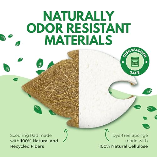 AIRNEX Biodegradable Natural Dish Sponges Kitchen Pack of 6 - Leaf and S-Shaped Coconut and Cellulose Scrubbers for Dishes and Surfaces - Eco Friendly Non-Scratch Heavy Duty Dish Sponges Bulk - Image 4