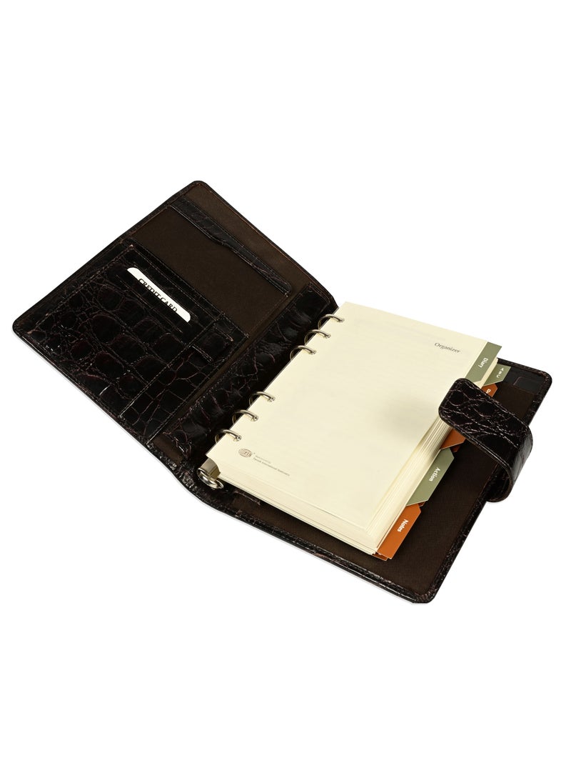 FIS FIS® Leather Organizer  "CROCODILUS" and Activity Journal, Size: (11x17cm), Color : Brown_ FSORLO2BR  - Image 1