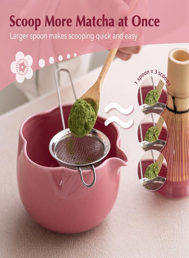 ChaseWind Matcha Set, 8Pcs Floral Ceramic Matcha Set with Matcha Whisk, Holder, Scoop, Scoop Rest, Sifter, Spoon and Tea Towel - Thoughtful Matcha Whisk Set Gift for Matcha Lovers (Pink) - Image 5