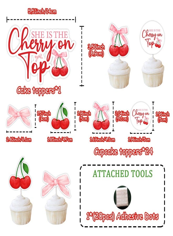 Merrystorm She's The Cherry On Top Baby Shower Cake Toppers Cherry Themed Cupcake Toppers Coquette Cherry Bachelorette Party Decorations Cherry Cake Decorations for Girls Baby Shower Bridal Shower Birthday Party - Image 5