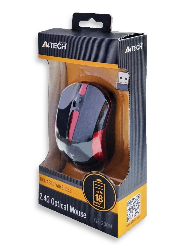 إيه 4 تيك ماوس لاسلكي صامت G3-200، ماوس 2.4 جيجا هرتز، 1000 نقطة في البوصة، مسافة تصل إلى 10-15 مترًا، تتغير البطارية بهندسة موفرة للطاقة، بصري - أحمر - Image 3