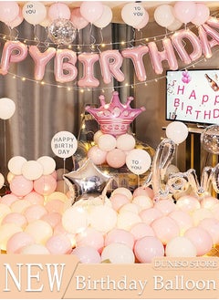 Pink Crown Birthday Decorations for Adult and Kids Happy Birthday Party Decorations Happy Birthday Banner and Balloon Birthday Balloon Letters