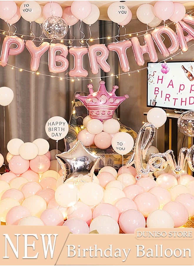 DUNISO - Pink Crown Birthday Decorations for Adult and Kids Happy Birthday Party Decorations Happy Birthday Banner and Balloon Birthday Balloon Letters - Image 1
